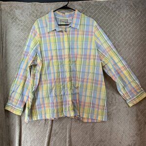 Blair Womens 2XL Dress Shirt Colorful Pastel Button Up Long Sleeve Collared